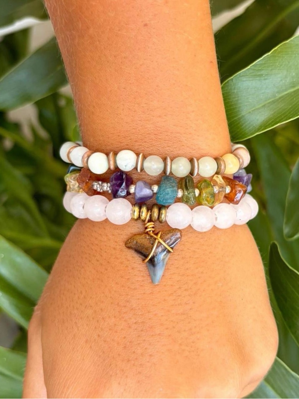 Handmade Rose Quartz Shark Tooth Bracelet